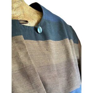 Vintage Striped Midi Dress With Button Closure & Puffed Sleeves